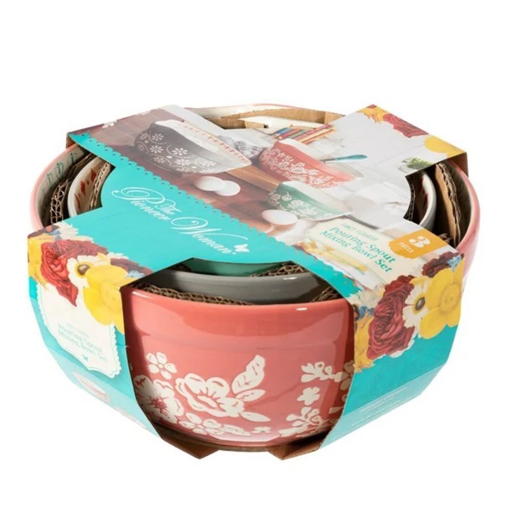 🎁 New Pioneer Woman Fancy Flourish 3-Piece Ceramic Mixing Bowl Set - Picture 3 of 6
